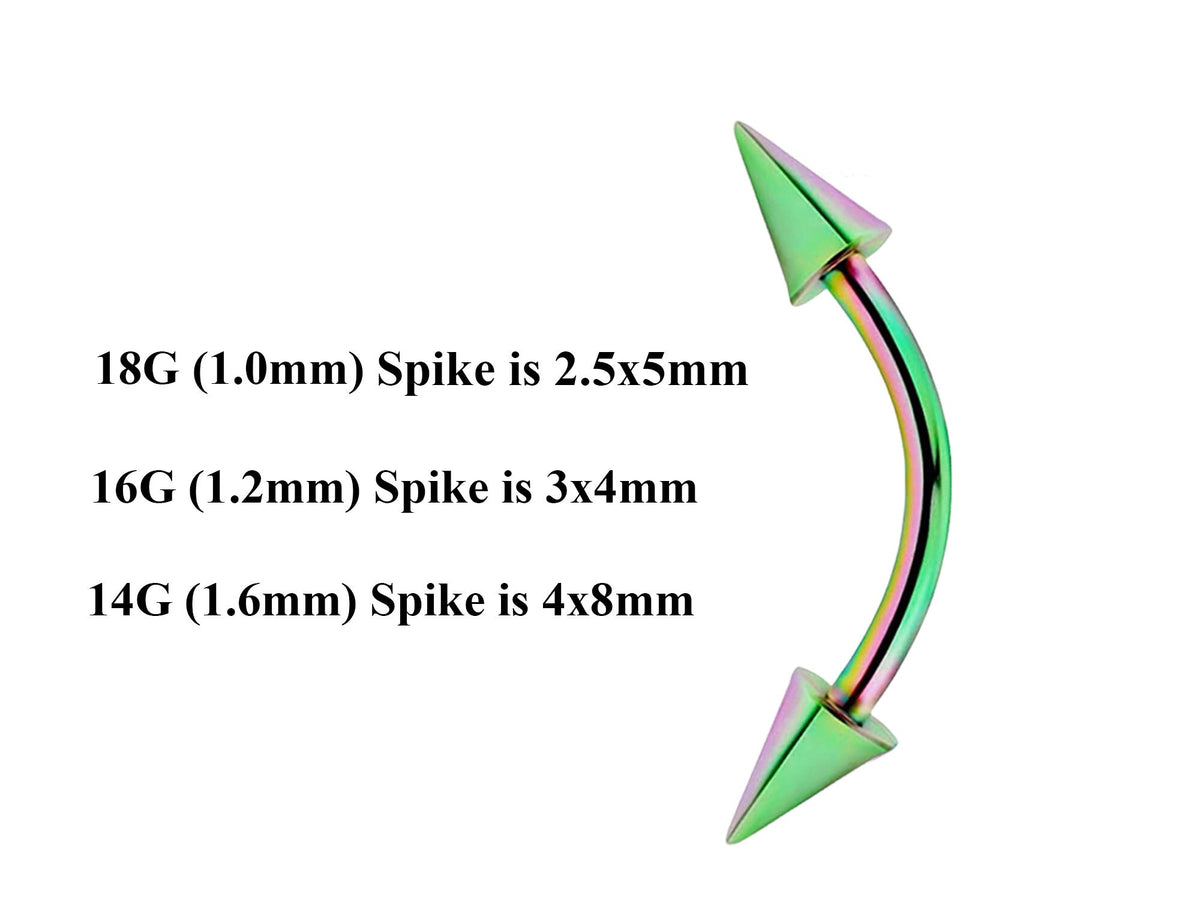 Rainbow Curved Barbell: Surgical Steel Lip, Daith Piercing (18g-14g)