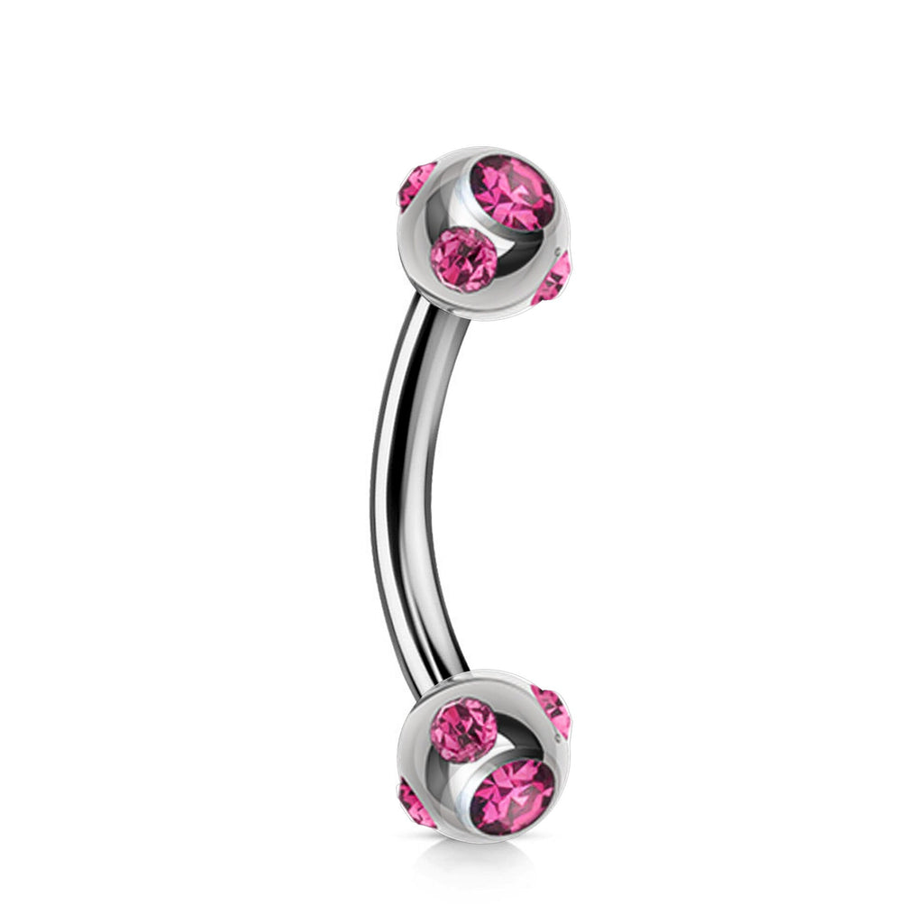 Titanium Multi Stone Curved Barbell: 14g 16g 18g Eyebrow Piercing