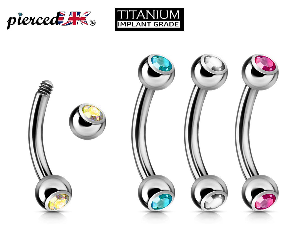 Titanium Daith Piercing: Jeweled Curved Barbell (18g 16g 14g)