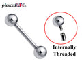 Internally Threaded Barbell Piercing: Surgical Steel (14g, 16g, 18g)