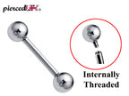 Internally Threaded Barbell Piercing: Surgical Steel (14g, 16g, 18g)