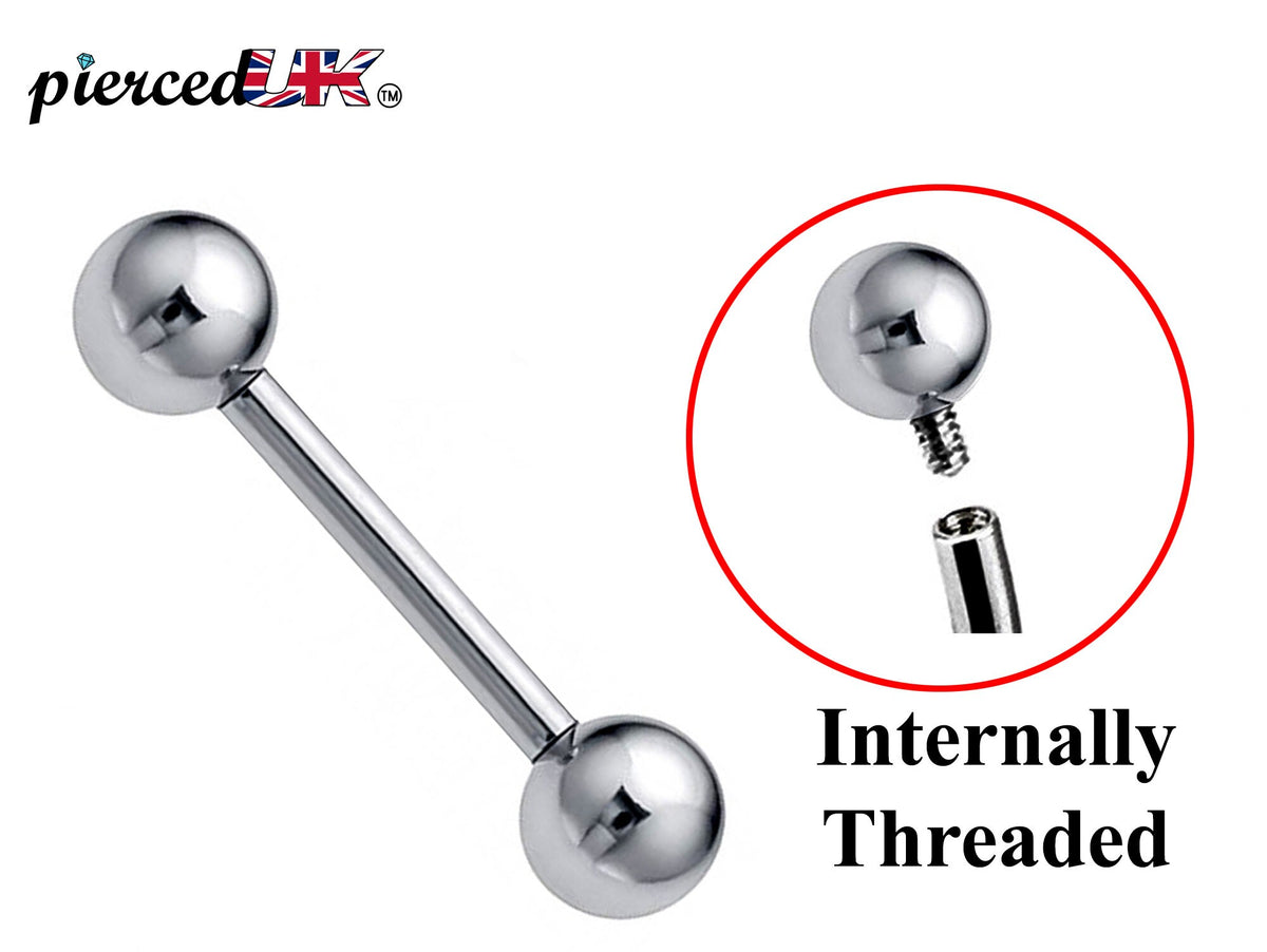 Internally Threaded Barbell Piercing: Surgical Steel (14g, 16g, 18g)