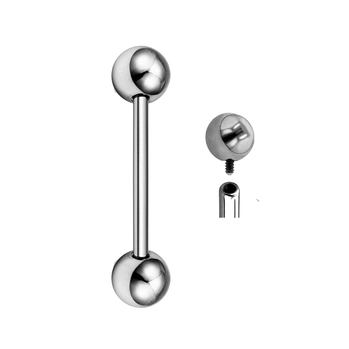Internally Threaded Barbell Piercing: Surgical Steel (14g, 16g, 18g)