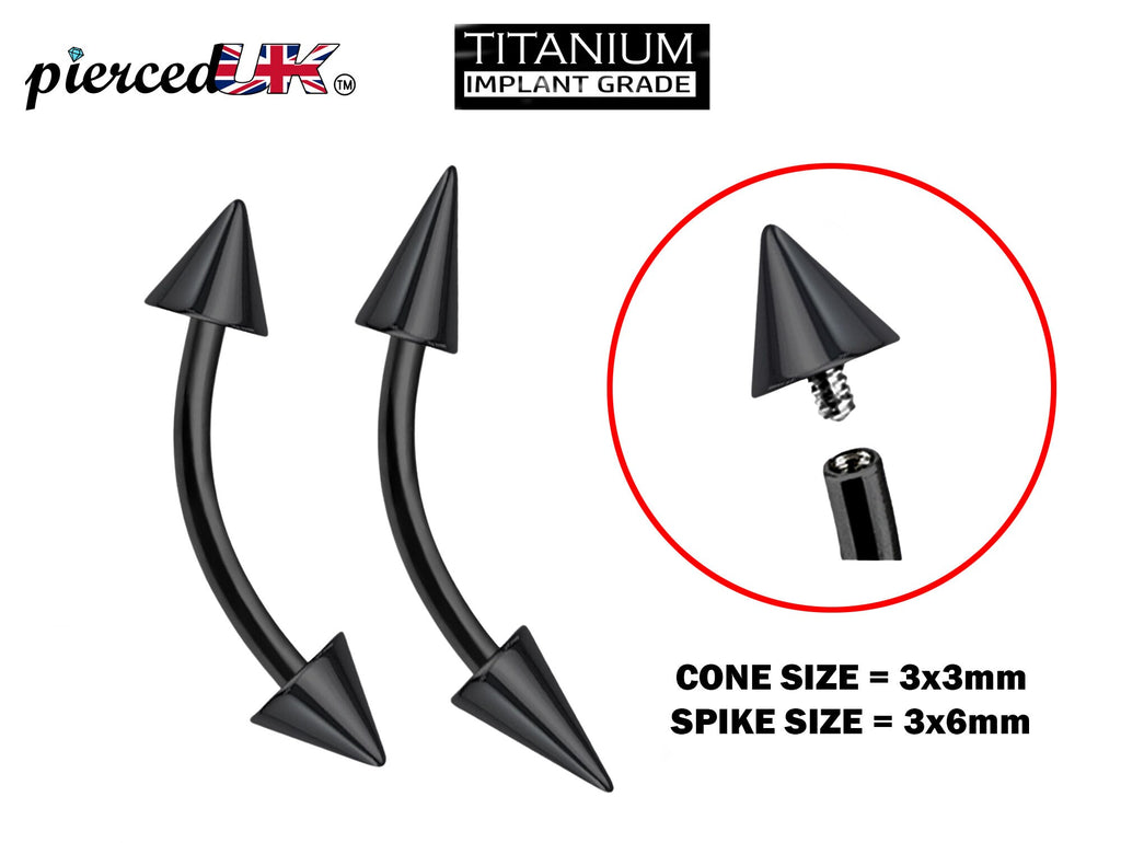Black Titanium Curved Barbell: Eyebrow Piercing Jewelry, 16g 14g