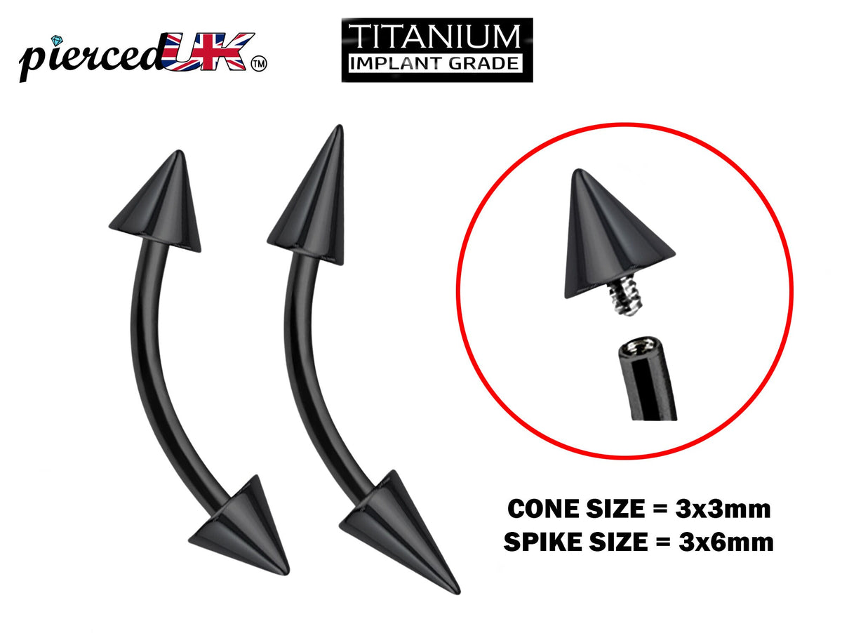 Black Titanium Curved Barbell: Eyebrow Piercing Jewelry, 16g 14g