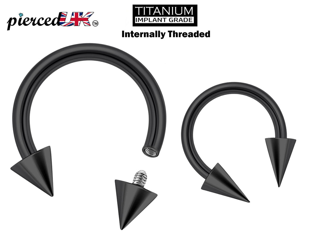 Black Titanium Horseshoe Barbell: Cone/Spike Septum Ring 16G 14G