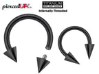 Black Titanium Horseshoe Barbell: Cone/Spike Septum Ring 16G 14G