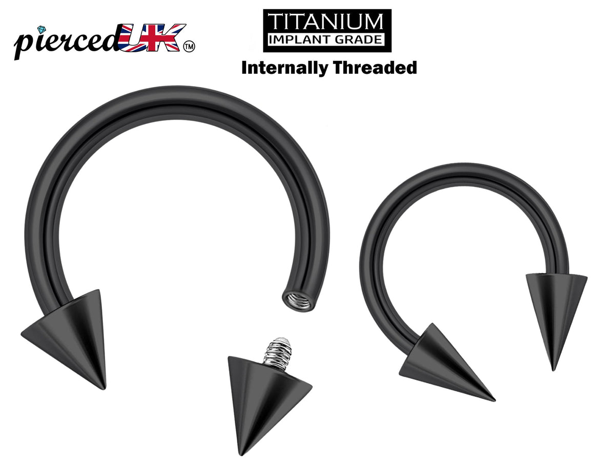Black Titanium Horseshoe Barbell: Cone/Spike Septum Ring 16G 14G