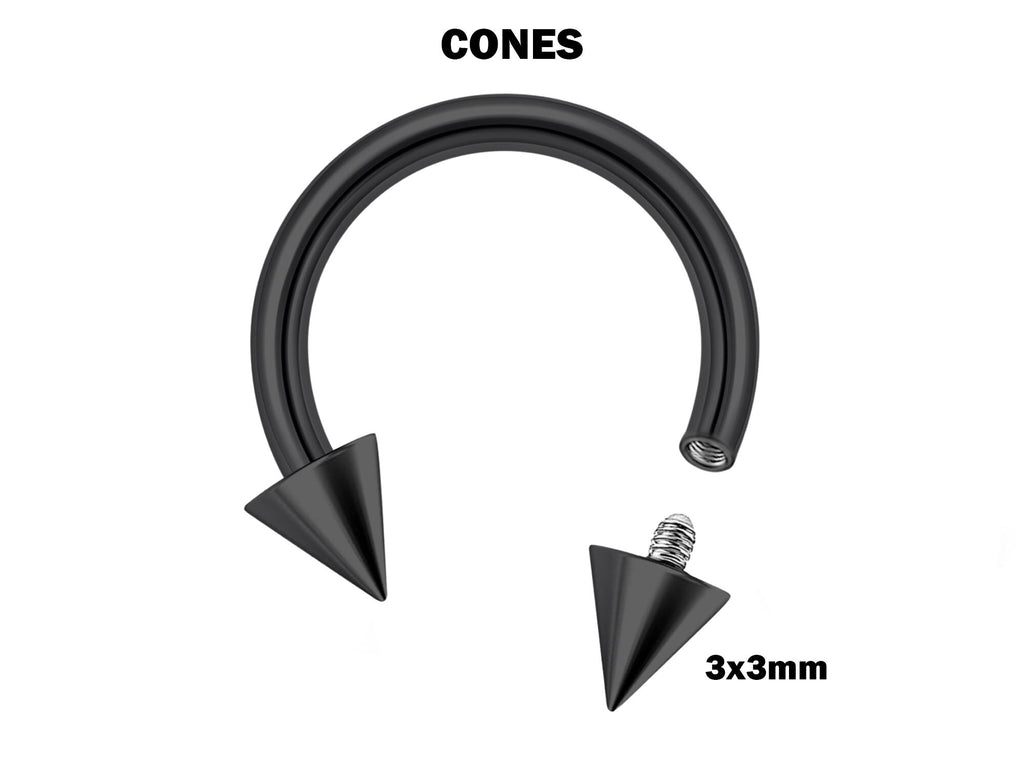 Black Titanium Horseshoe Barbell: Cone/Spike Septum Ring 16G 14G