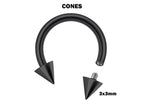 Black Titanium Horseshoe Barbell: Cone/Spike Septum Ring 16G 14G