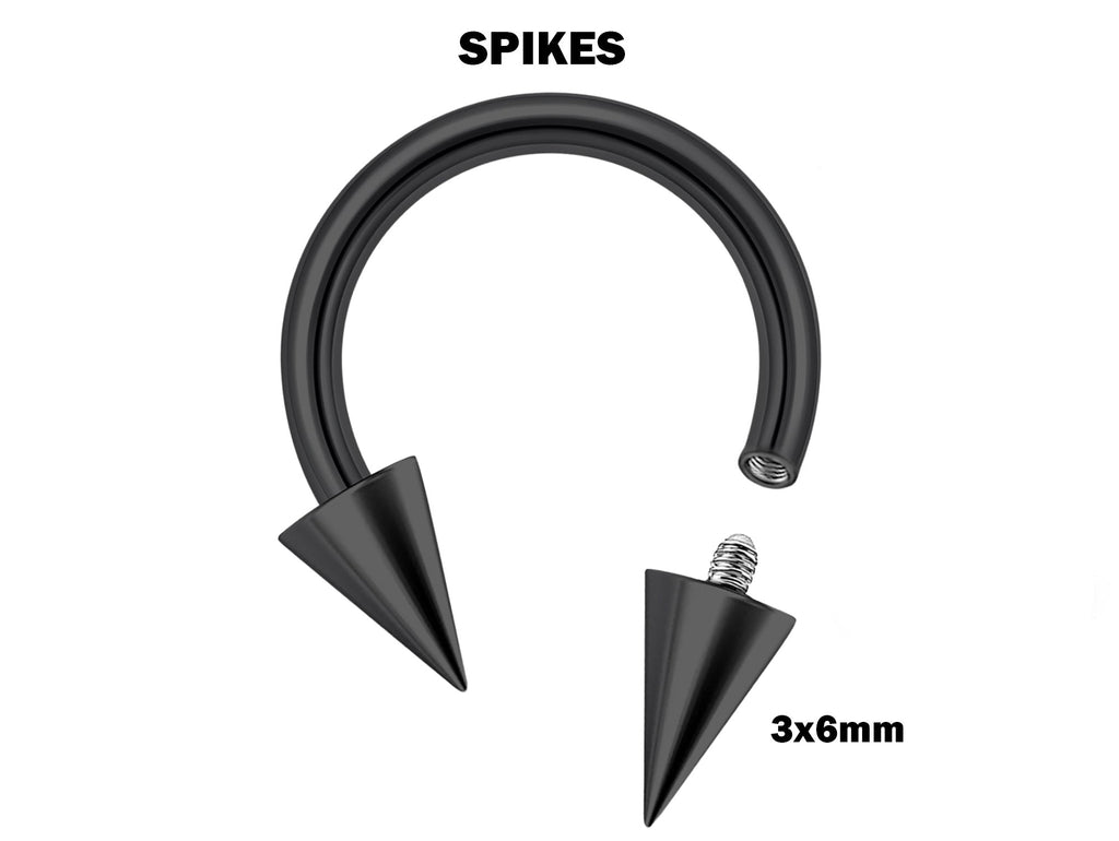 Black Titanium Horseshoe Barbell: Cone/Spike Septum Ring 16G 14G