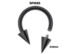 Black Titanium Horseshoe Barbell: Cone/Spike Septum Ring 16G 14G