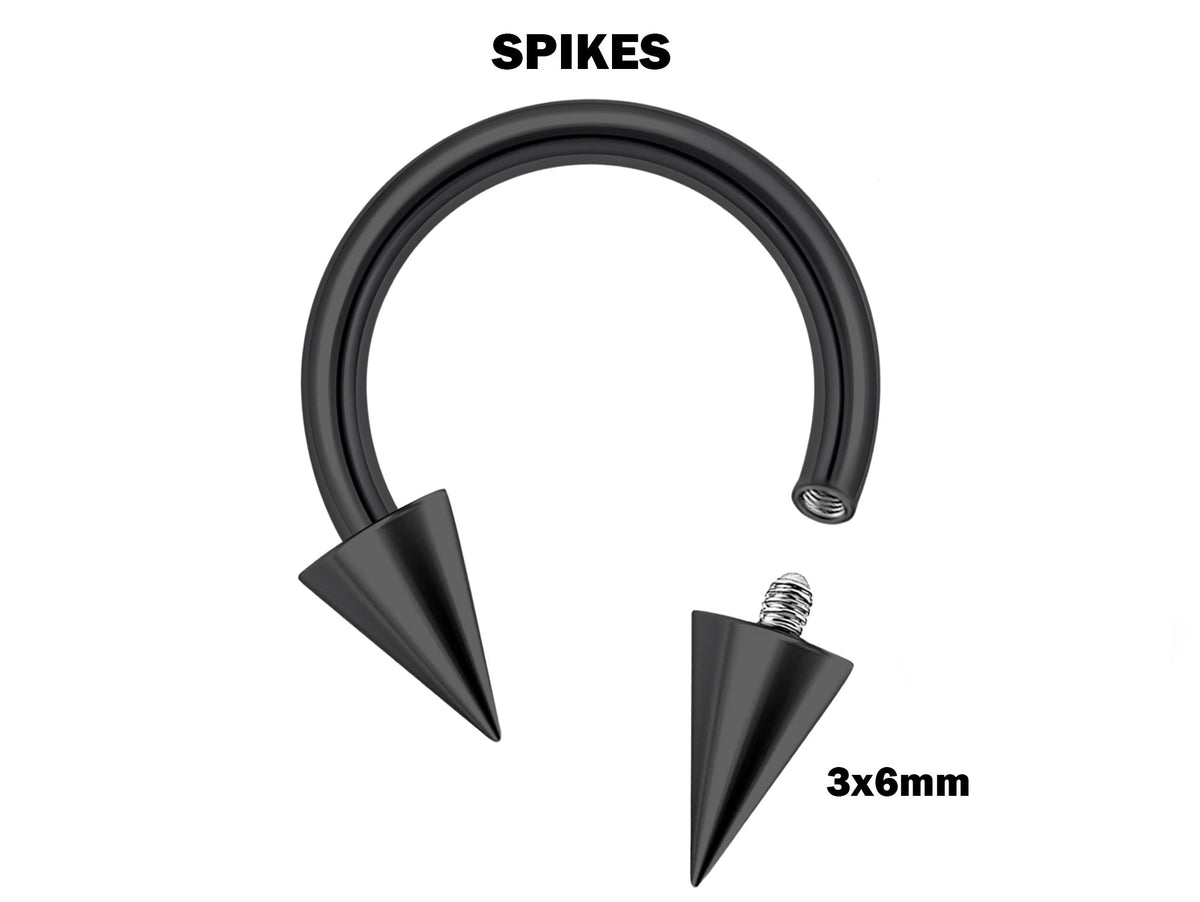Black Titanium Horseshoe Barbell: Cone/Spike Septum Ring 16G 14G