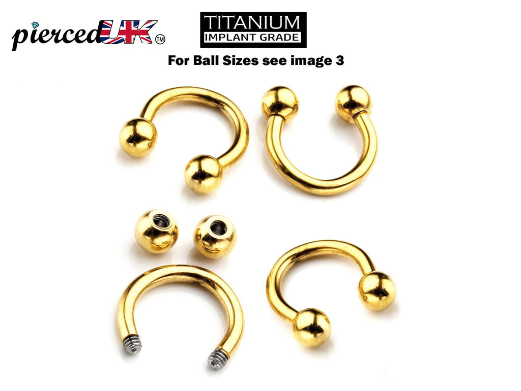 Gold Titanium Horseshoe Septum Ring: Circular Barbell Nose Piercing (18g-14g)