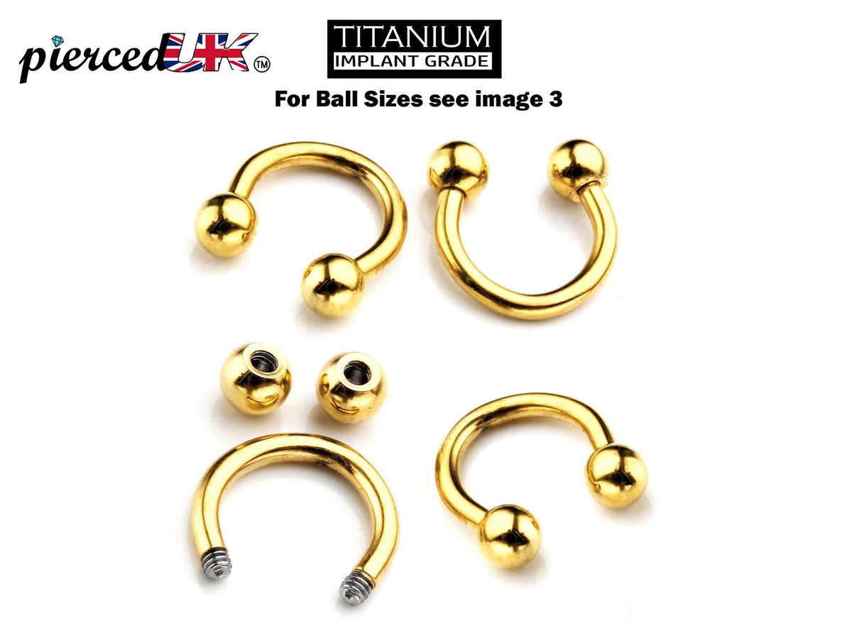 Gold Titanium Horseshoe Septum Ring: Circular Barbell Nose Piercing (18g-14g)