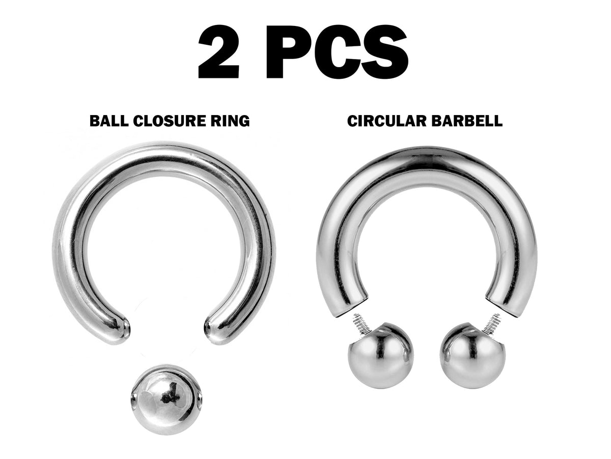 Surgical Steel Prince Albert Piercing Jewelry: Large Gauge PA Ring Set