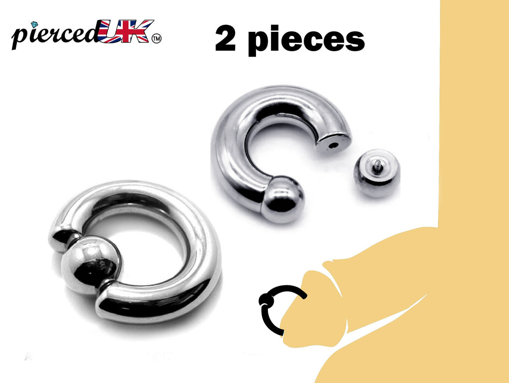 Surgical Steel Prince Albert Piercing Jewelry: Large Gauge PA Ring Set