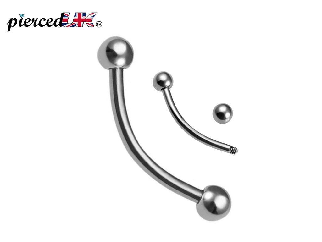 Surgical Steel Curved Barbell: Eyebrow, Nipple, Helix Piercing (18g-14g)