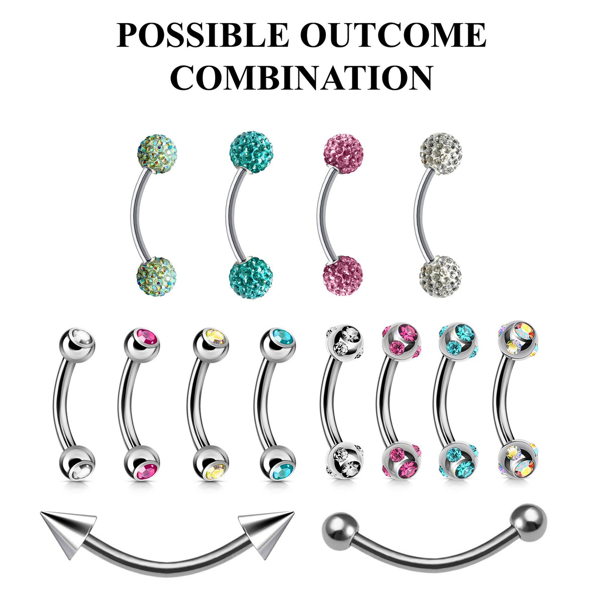 Titanium Curved Barbell Eyebrow Piercing: Spike, Gem, or Plain Ball