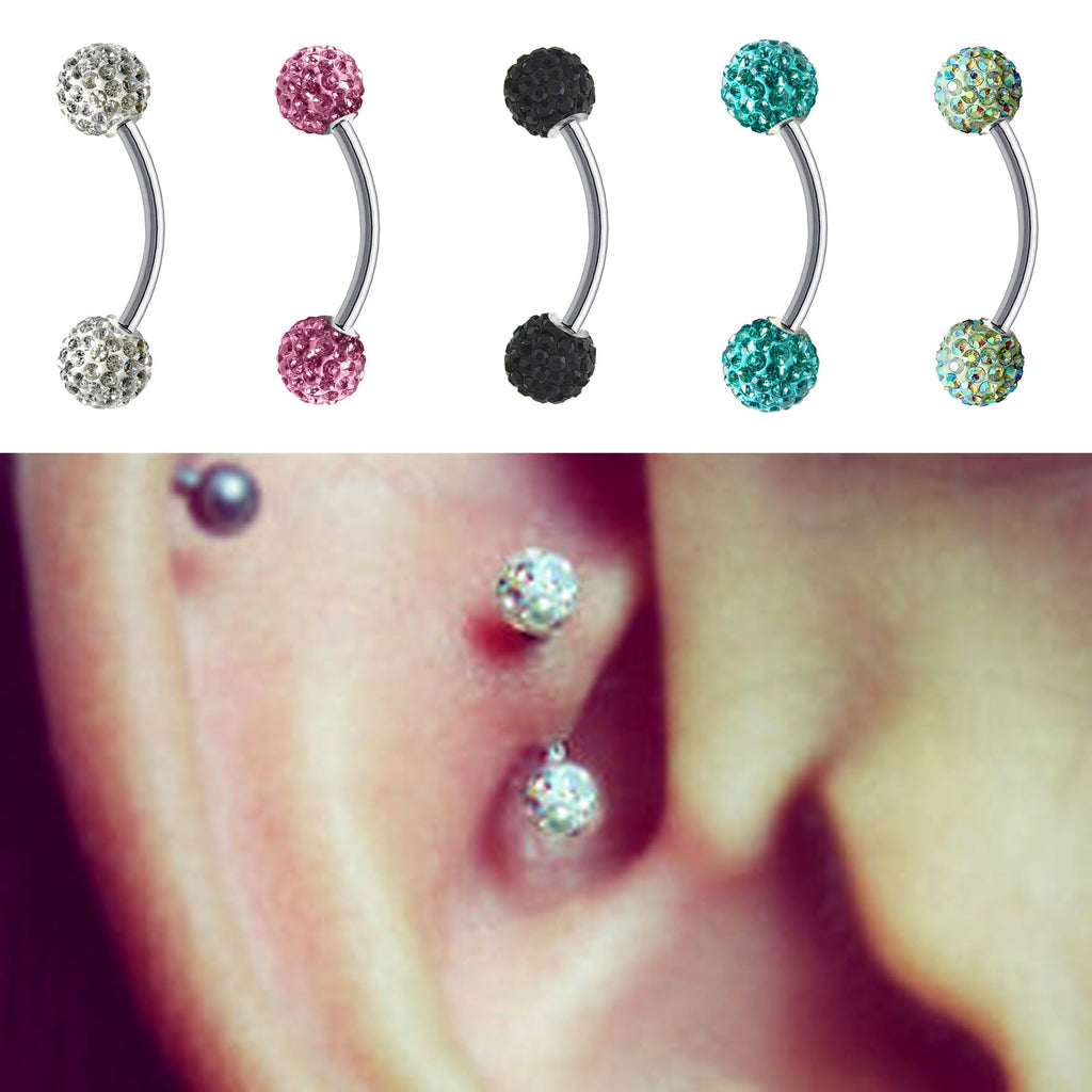 Crystal Ball Daith Earring: Surgical Steel Curved Barbell