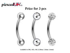 Curved Barbell Daith Piercing: Surgical Steel Bent Barbell Set - Ball, Gem, Disco (3pcs)