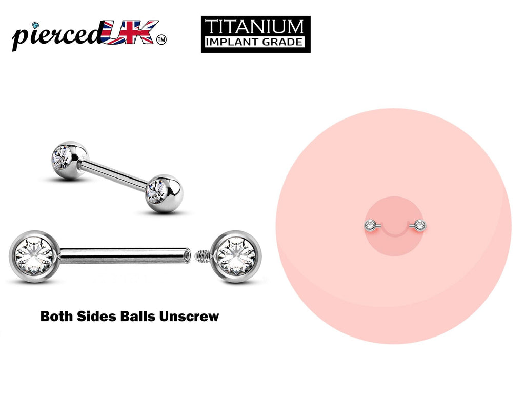 Titanium Nipple Barbell: 14g CZ Crystal Nipple Jewelry