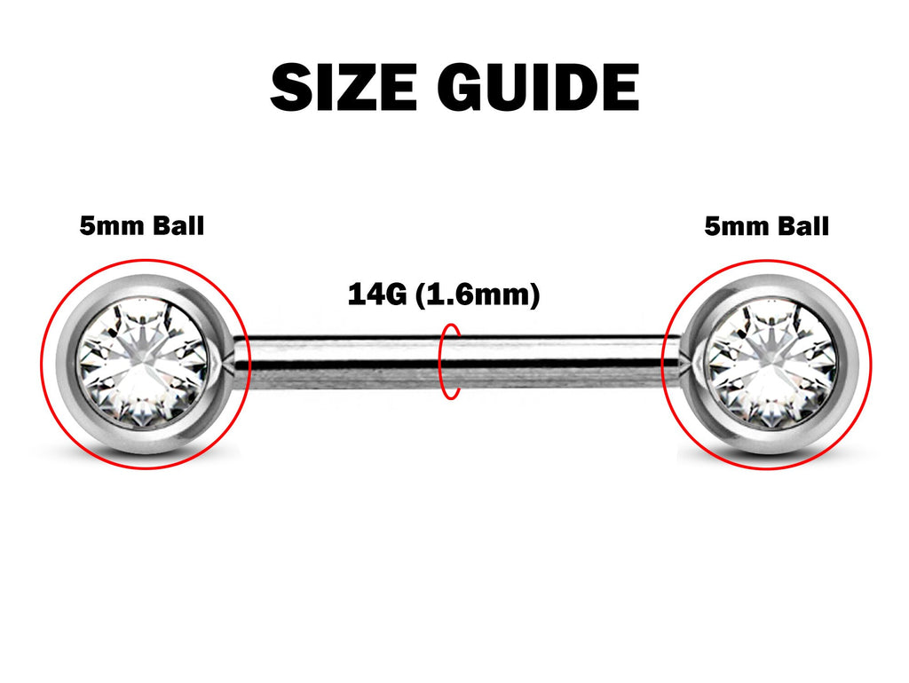 Titanium Nipple Barbell: 14g CZ Crystal Nipple Jewelry