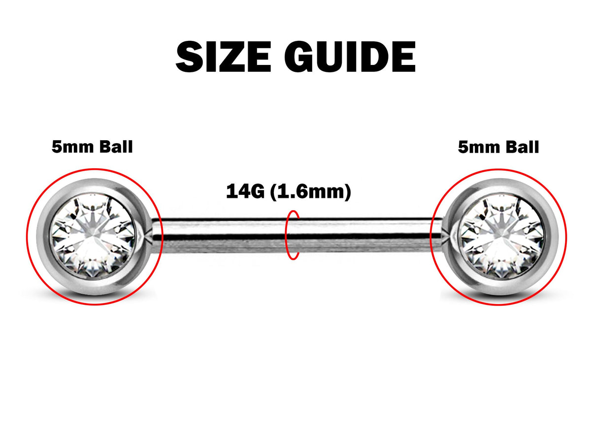 Titanium Nipple Barbell: 14g CZ Crystal Nipple Jewelry