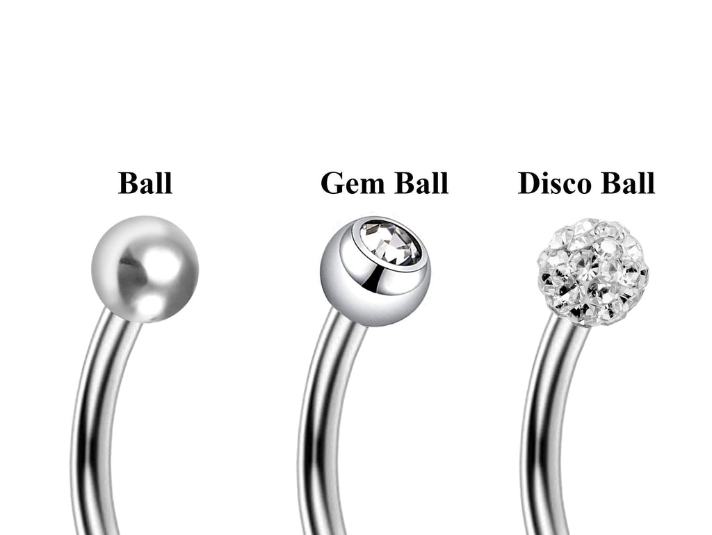 Curved Barbell Daith Piercing: Surgical Steel Bent Barbell Set - Ball, Gem, Disco (3pcs)
