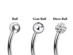 Curved Barbell Daith Piercing: Surgical Steel Bent Barbell Set - Ball, Gem, Disco (3pcs)