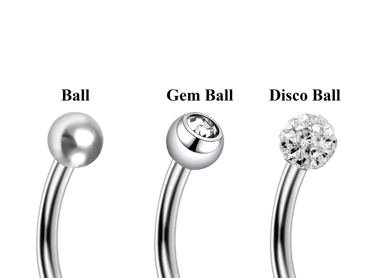 Curved Barbell Daith Piercing: Surgical Steel Bent Barbell Set - Ball, Gem, Disco (3pcs)