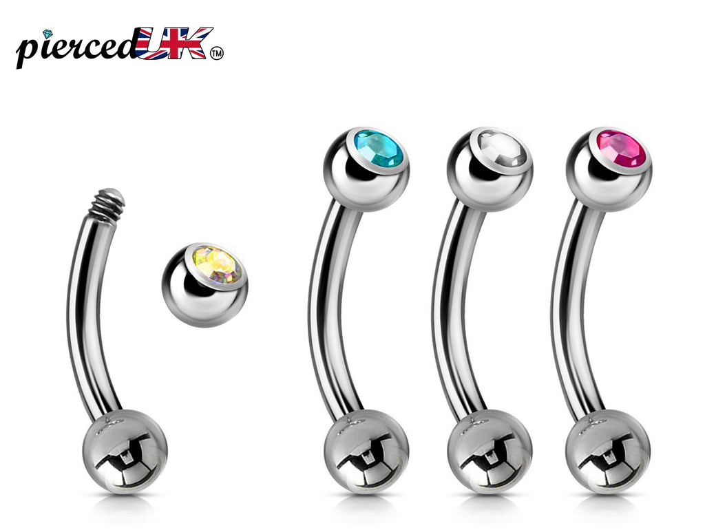 Jeweled Curved Barbell Piercing: Surgical Steel Eyebrow/Belly Ring
