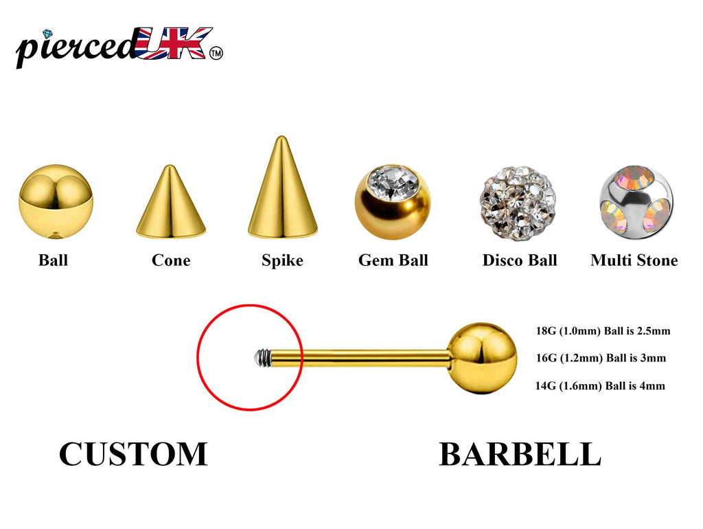 Gold Barbell Stud: Surgical Steel Industrial Piercing (18g, 16g, 14g)