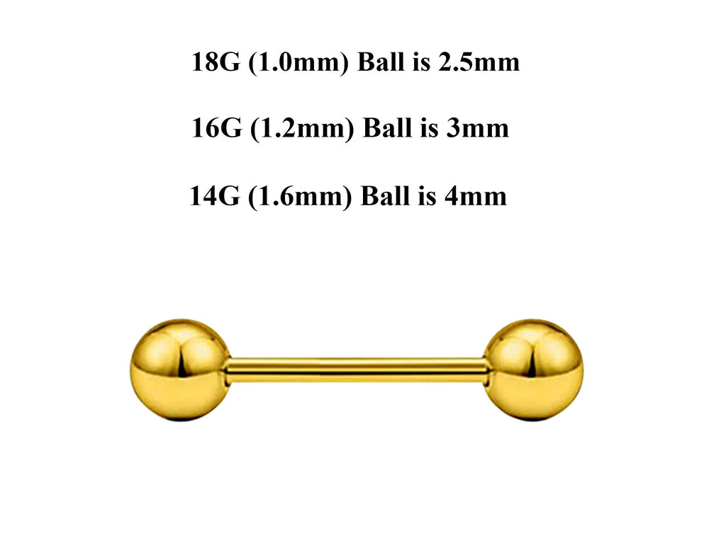 Gold Barbell Stud: Surgical Steel Industrial Piercing (18g, 16g, 14g)