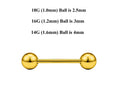Gold Barbell Stud: Surgical Steel Industrial Piercing (18g, 16g, 14g)