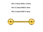 Gold Barbell Stud: Surgical Steel Industrial Piercing (18g, 16g, 14g)