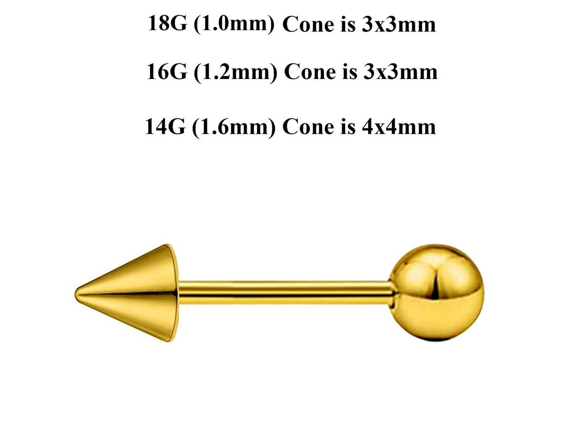Gold Barbell Stud: Surgical Steel Industrial Piercing (18g, 16g, 14g)