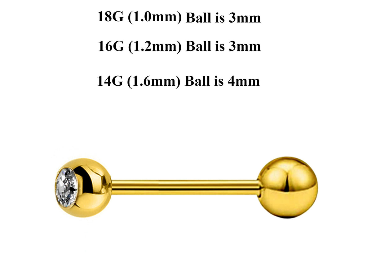 Gold Barbell Stud: Surgical Steel Industrial Piercing (18g, 16g, 14g)