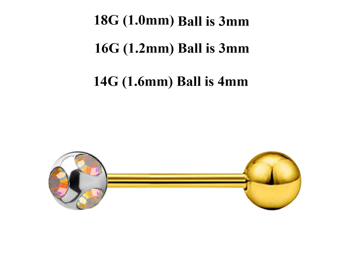 Gold Barbell Stud: Surgical Steel Industrial Piercing (18g, 16g, 14g)