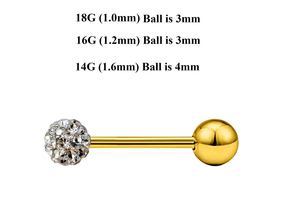 Gold Barbell Stud: Surgical Steel Industrial Piercing (18g, 16g, 14g)