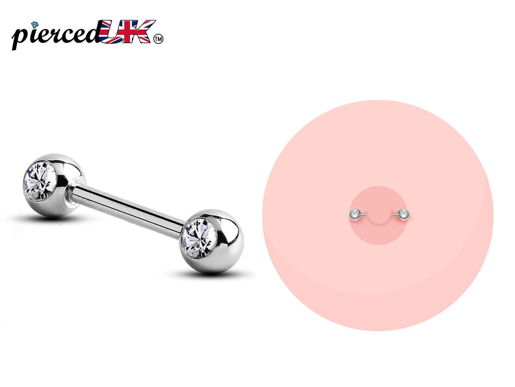 CZ Crystal Nipple Barbell: 14g Surgical Steel Nipple Piercing