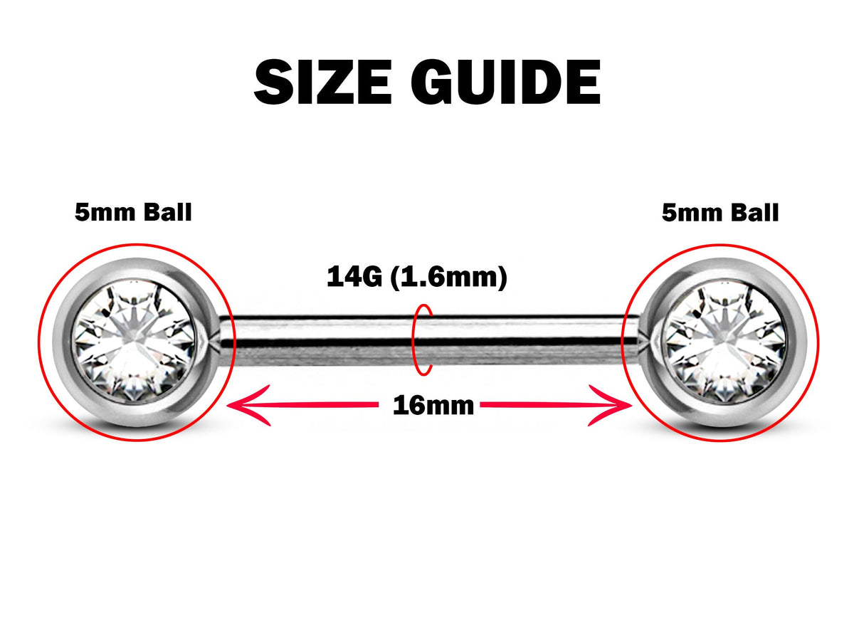 CZ Crystal Nipple Barbell: 14g Surgical Steel Nipple Piercing