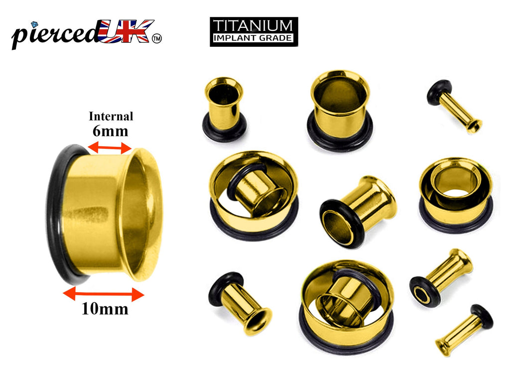Gold Plated Titanium Single Flare Tunnels: Ear Plugs with O-Ring