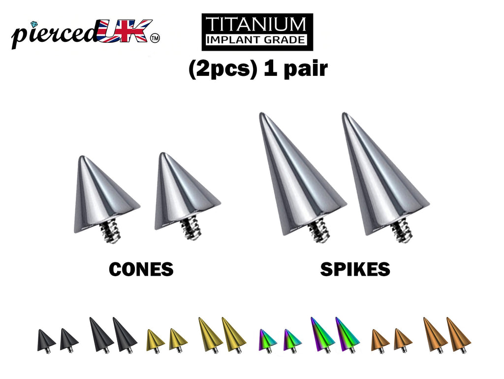 Titanium Spike & Cone Piercing Attachment (Pair) - 16g to 0g