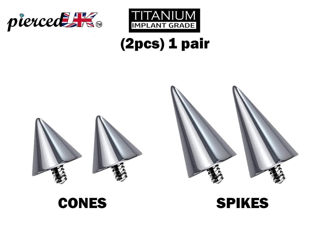 Titanium Spike & Cone Piercing Attachment (Pair) - 16g to 0g