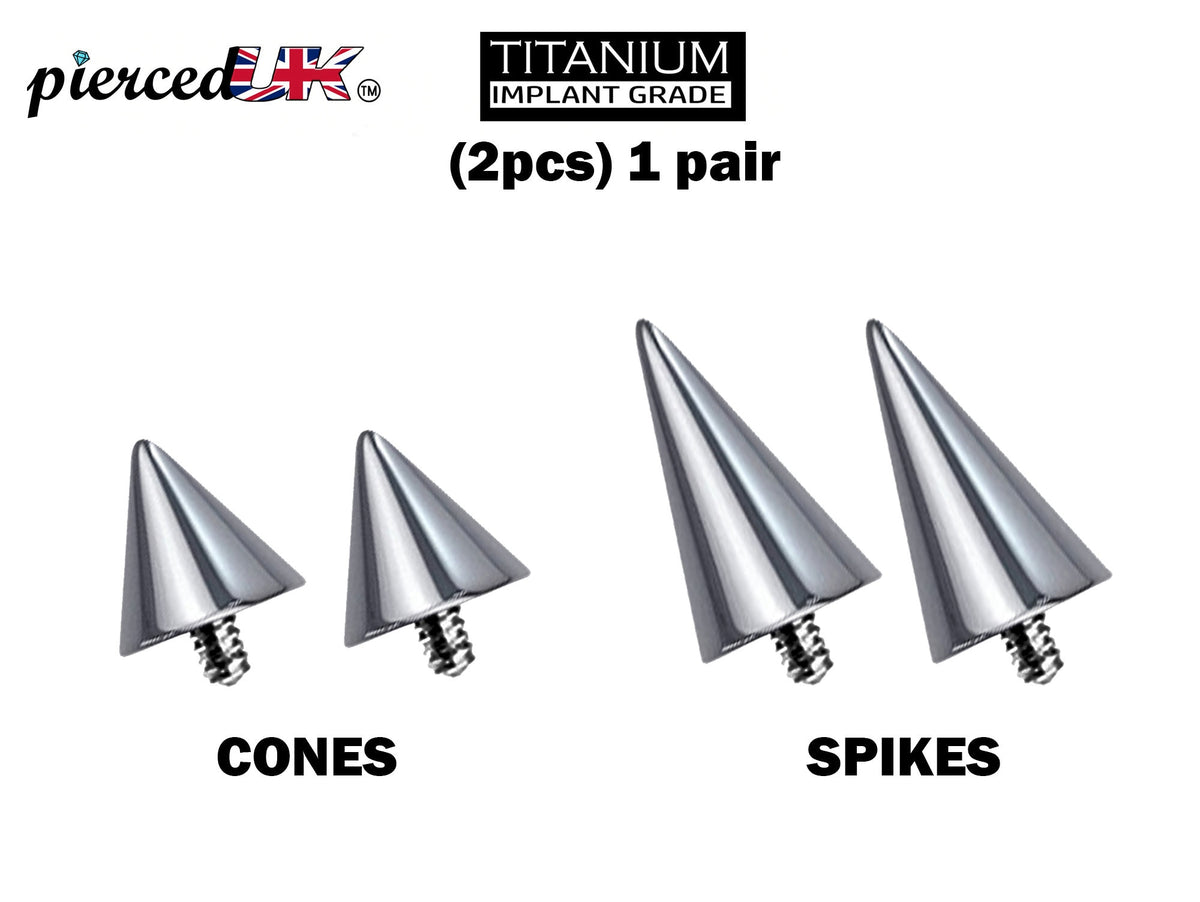 Titanium Spike & Cone Piercing Attachment (Pair) - 16g to 0g
