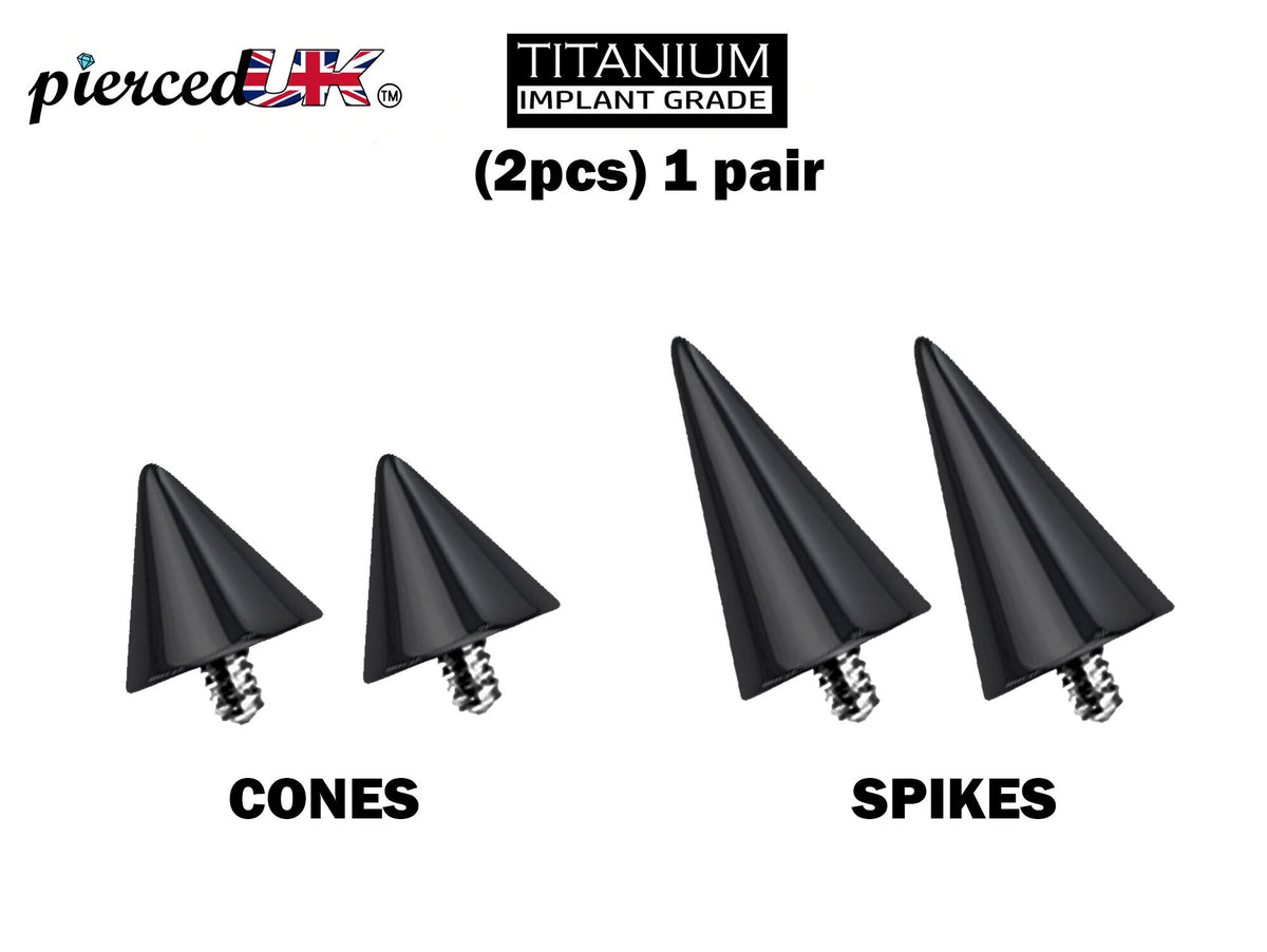 Titanium Spike & Cone Piercing Attachment (Pair) - 16g to 0g
