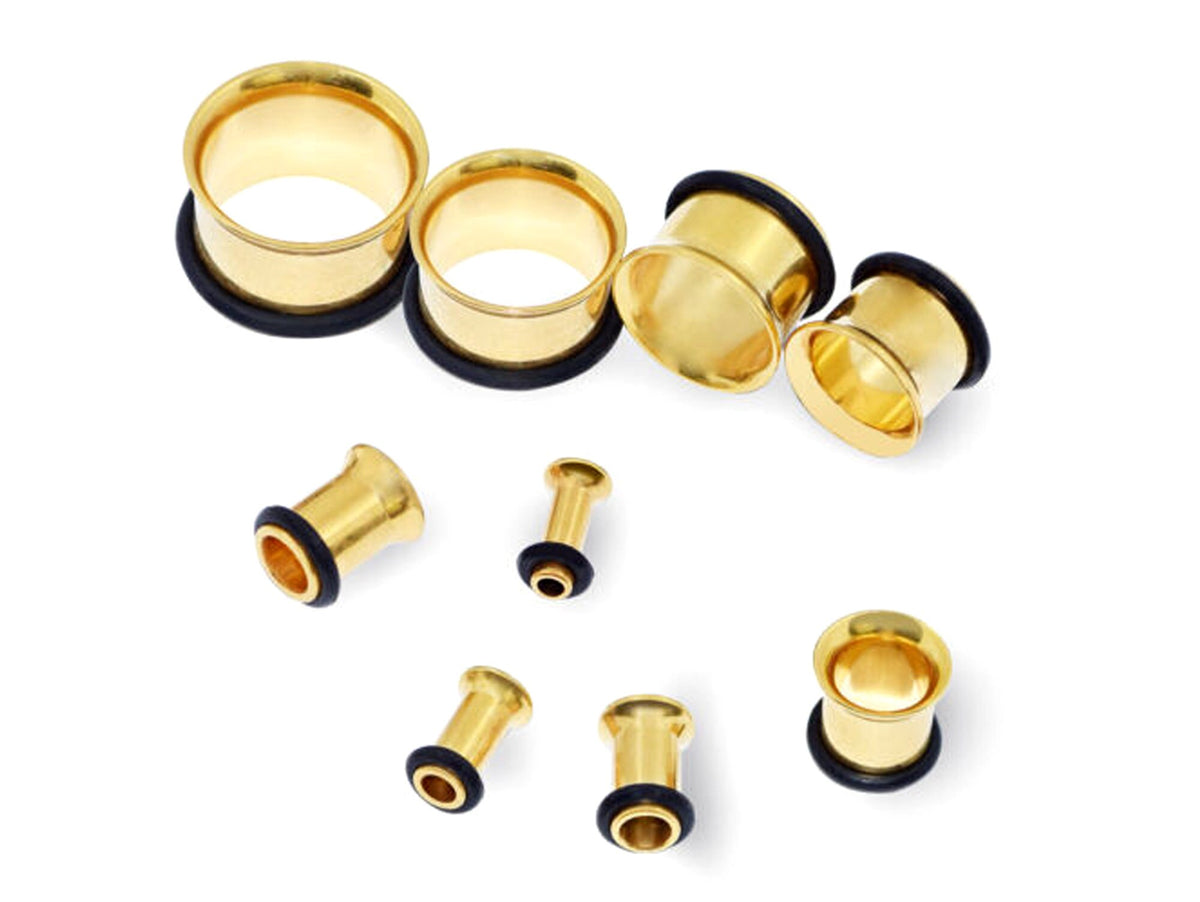 Gold Plated Titanium Single Flare Tunnels: Ear Plugs with O-Ring
