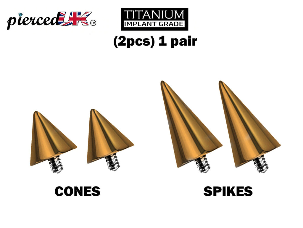 Titanium Spike & Cone Piercing Attachment (Pair) - 16g to 0g
