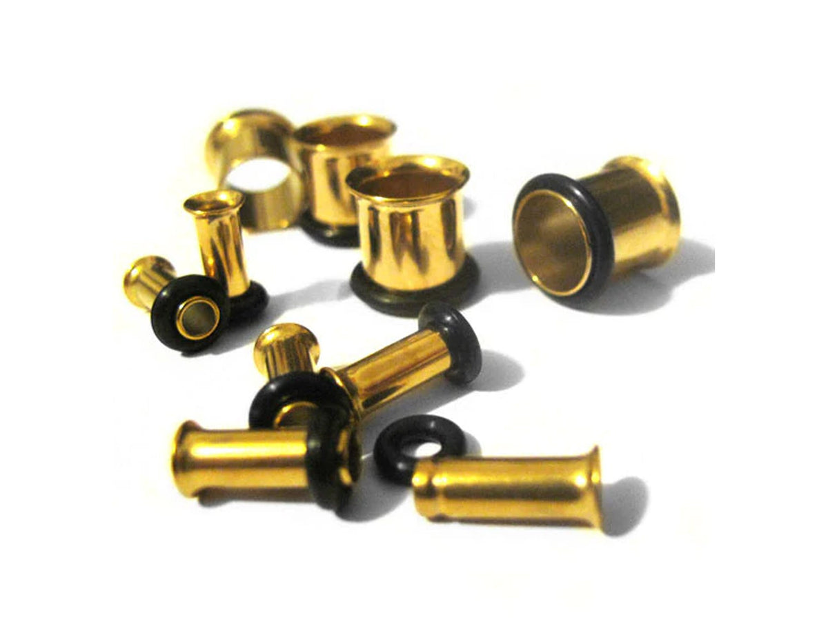 Gold Plated Titanium Single Flare Tunnels: Ear Plugs with O-Ring